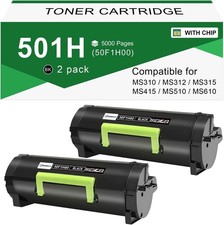 [2-Pack] 50F1H00 501H High Yield Black Toner for Lexmark Printers 5,000 Pages picture