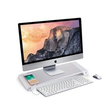 PG Silver Monitor Stand Riser with 4-Port USB Charging ports, Convenient keyb... picture