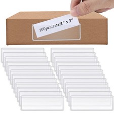 100 Pcs Label Holder Self Adhesive Clear Pocket 3x1 Inch Plastic Shelf Tag St... picture