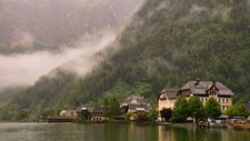 Landscape austria house trees water idyllic hallstatt Custom Gaming Mat Desk picture