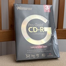 Memorex Pro Gold CD-R Archival 3 Pack 52X 700MB 80 Min 24K Gold New Sealed picture