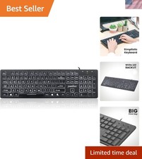 Comfortable Wired Keyboard with Adjustable LED Backlight and Large Fonts - USB picture