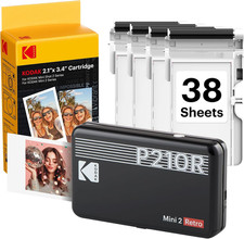 KODAK Mini 2 Retro 2X3 Portable Photo Printer, 4PASS, 38 Sheets, Black | picture