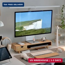 Bamboo Monitor Stand Riser with Drawer, Ergonomic Computer Riser for Desk with C picture