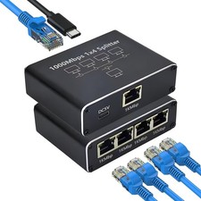 RJ45 Gigabit Ethernet Splitter 1000Mbps LAN Network Internet 1 to 4 Out Adapter picture