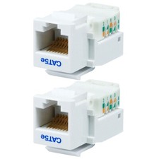 2x Cat5e RJ45 Ethernet LAN Network Keystone Jack Tool Less For Solid Cable White picture