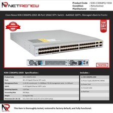 Cisco Nexus N3K-C3064PQ-10GX 48-Port 10GbE SFP+ Switch - 4x40GbE QSFP+, Managed picture