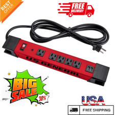 NEW 5 Outlet Heavy Duty Magnetic Power Strip, Metal Housing and 2 USB Ports,Red picture