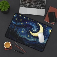Starry Night Desk Mat Artistic Mouse Pad, Office Decor, Cosmic Desk Accessories picture