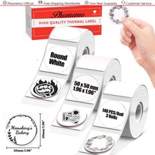 3-ROLL Phomemo White Round/Circle Thermal Label Paper 50x50mm for M200/M220/M221 picture