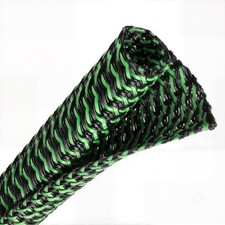 Green and Black 1/2 Inch 10ft Split Braided Wire Loom Tubing picture