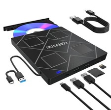 5-in-1 Extemal CD/DVD Drive for Laptop,USB 3.0 & Type-C Portable CD/DvD black picture