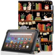 Universal 11 12 Inch Android Tablet Case - Slim Folding Stand Bookshelf Cat picture