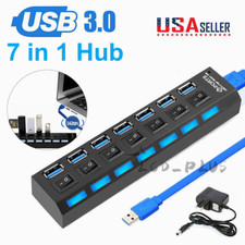 USB 3.0 Hub 7 Port On/Off Switch High Speed Splitter AC Adapter Cable PC Laptop picture