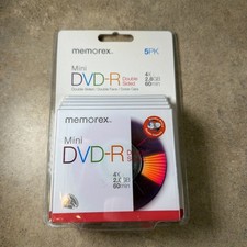 Memorex Blank Mini DVD-R 4x 2.8GB 60min Double-Sided 5PK 5 Pack - New picture