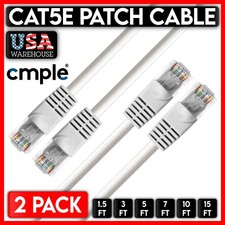 2 PCS White Cat5e Patch Cable Cat5 Ethernet Cord RJ45 Connectors LAN UTP Wire picture