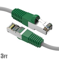 3Ft Cat6 RJ45 LAN Network Ethernet Shielded Crossover Cable Gray Wire/Green UTP picture