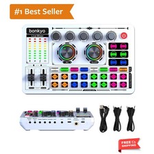 F999 White Live Streaming Sound Card, Professional Audio Mixer, Voice Changer... picture