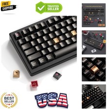 PBT Keycaps with Metal Paint & Poker Theme,112-Key Black/Gold/Red Custom Keyc... picture