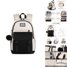 WINDARS School Backpack Teen Girls Women 15.6 Laptop Bag Black Beige picture