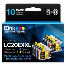 E Z Ink 10 Pack Compatible Brother Lc20e Ink Cartridges Black Cyan Magenta Ye... picture