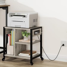 Printer Stand with Power Outlets,4-Tier Storage&Locking Wheels for Office Gray picture