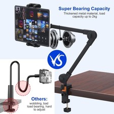 Table Tablet Stand, 360 Swivel Desktop Stand with Adjustable Long Arm, Compatibl picture