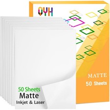 QYH Printable Vinyl Sticker Paper, 50 Sheets Matte Waterproof White 8.5x11 picture