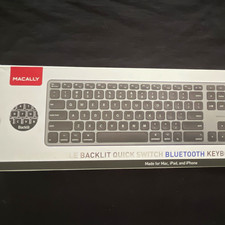 Macally Backlit Quick Switch Bluetooth Keyboard English QWERTY Silver Gray Al picture