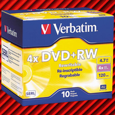 10 Pack Verbatim Blank 4X DVD+RW Logo Br10 anded 4.7GB Rewritable DVD Disc 94834 picture