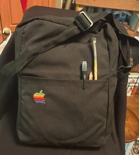 Vintage Apple Messenger Bag Adjustable Strap Rainbow Apple Logo Black, Rare picture