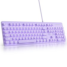 Purple Quiet Keyboard Wired Retro Typewriter, Full Size Soft Keyboards with N picture