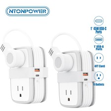 2 Pack Travel Power Strip Bar GaN 45 W USB C Ports 4 Outlets 2 USB Port 4ft Cord picture