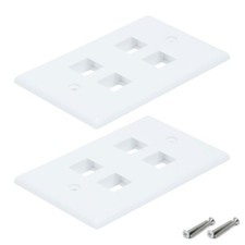 2x 4 Port Hole 1-Gang Wall Face Plate Cat6 Cat5e RJ45 Ethernet Network LAN White picture