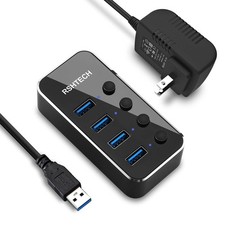 Powered USB Hub, RSHTECH 4 Port USB 3.0 Hub Splitter Portable Aluminum USB Da... picture