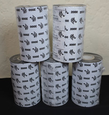 Zebra Lot of 5 Perf 2000 Wax Ribbon Rolls #2000BK11030, 110mmX 300m per roll picture