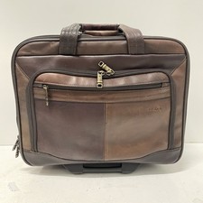 VTG Samsonite Rolling Brown Leather Briefcase Laptop Bag Wheeled Business Case picture