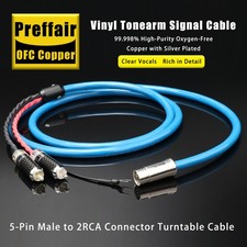 OFC Silver Plated 5Pin DIN MALE to 2 RCA Plug Audio Phono Tonearm Cable For Naim picture