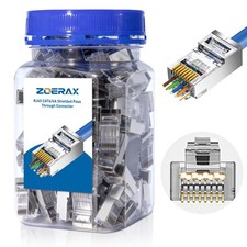 ZOERAX 100-Pack Cat 6A RJ45 Pass Through Connector, Cat 6 RJ45 Connector Wire... picture