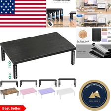 Elegant Adjustable Monitor Stand Riser - Ergonomic Wood Desk Organizer, Black picture