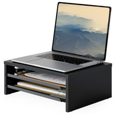 Fenge Monitor Stand, 3-Tier Riser with Slide-Out Tray, Wooden Black picture