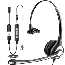 Wantek USB Computer Headset with Microphone for Laptop 600SC, Dark Black picture