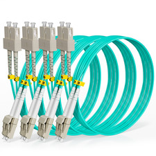 OM3 LC‑UPC to SC‑UPC Duplex Fiber Patch Cable 3m (4 Pack) Aqua LSZH | ALVIRON picture