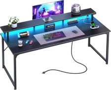 55 inch Gaming Desk LED & Power Outlets Monitor Stand Black picture
