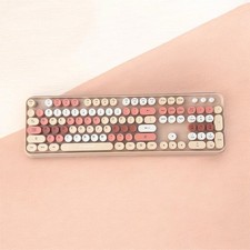 FOPETT Compact Keyboard and Mouse Bundle Pink Beige White QWERTY picture