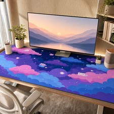 Extra Large Pad 48x24 Inch, Cute Cartoon Cat Starry Sky Desk Mat with Non-Sli... picture