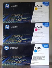 Set Of 3  Genuine HP 650A Cyan, Yellow, Magenta Toner cartridges For CP5525 OEM picture