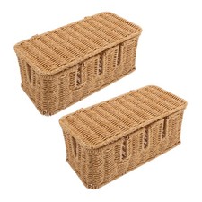 Light Brown Elegant Rattan Cable Storage Box with 5 Output Slots for Office picture
