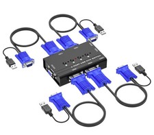 Switch, Yinker 4 Port USB VGA KVM Switch w/4 KVM Cables & 3 USB Hubs for 4 Compu picture