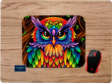 OWL COLORFUL NEON RAINBOW COLORS CUSTOM PC DESK MAT MOUSE PAD HOME OFFICE GIFT picture
